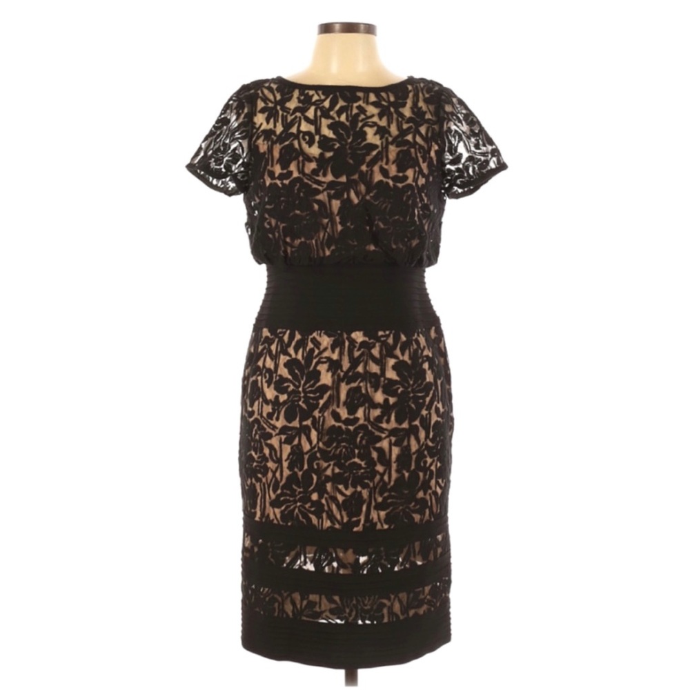 Tadashi Shoji Nude and Black Lace Dress Size 10P